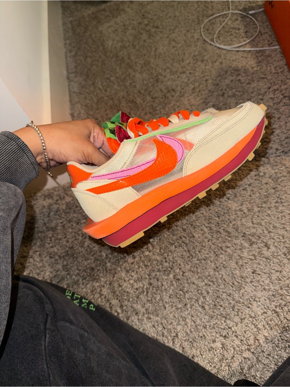 Nike LD Waffle Sacai CLOT Kiss of Death Net Orange Blaze - Picture 2 of 5